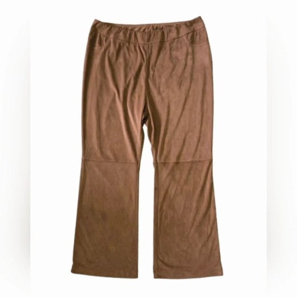 Soft Surroundings Faux Suede Pull-On Pants Women's Sz PL Brown High Waist - Picture 1 of 14